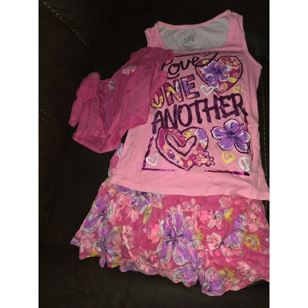 Justice back to school love one another outfit sweater top size 12  skort 10